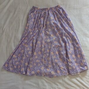 VTG Regal Row Tea Length Pull On Skirt Lavender‎ Floral Elastic Waist Womens 20W